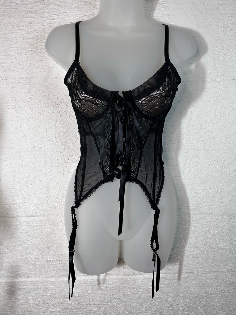 Black mesh lace corset top